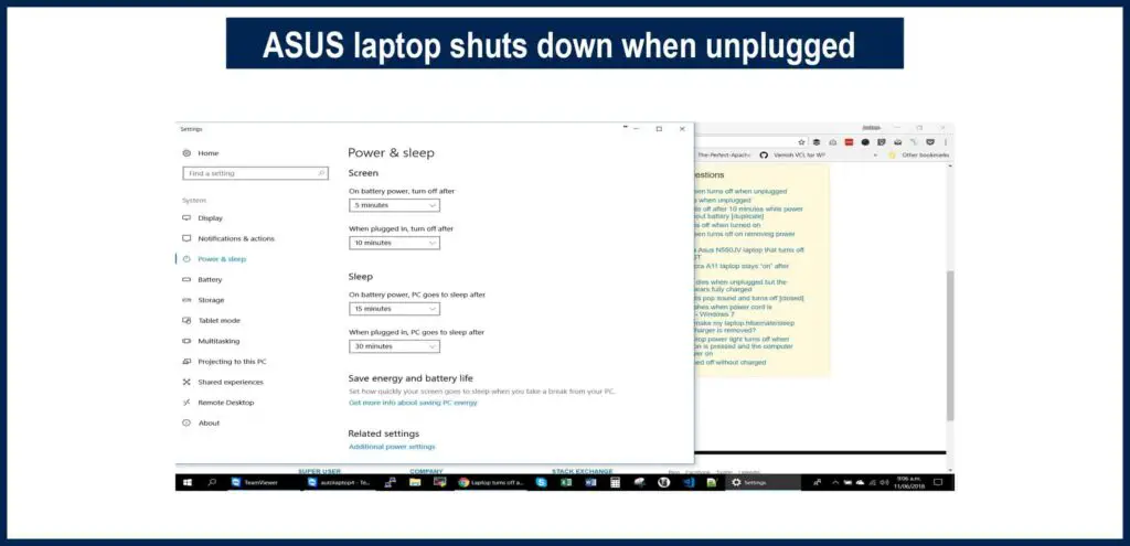 ASUS laptop shuts down when unplugged