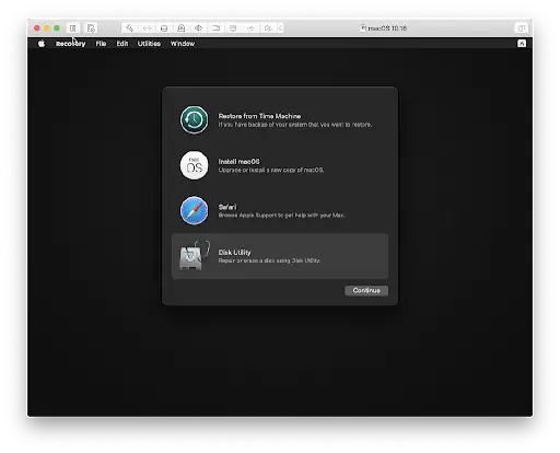 Screen Shot of the Recovery Mode In Mac Os